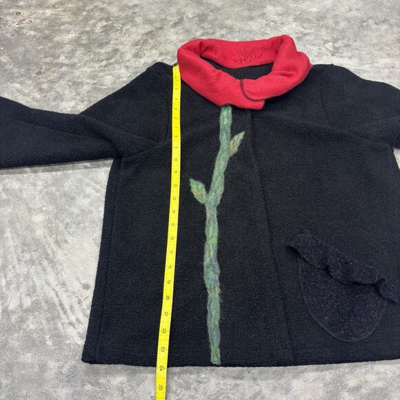 Wearable Art Cardigan Zip Wool Sweater Flower Poppy High Collar Art To Wear Red - Picture 7 of 8